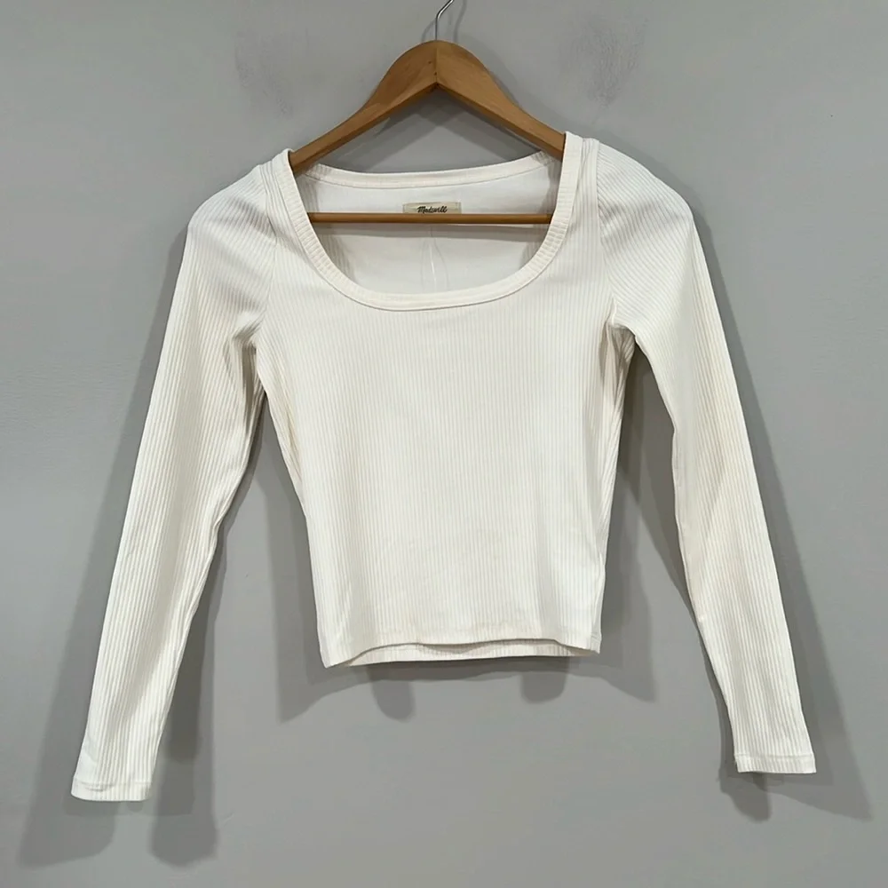 Madewell Cream Ribbed Long Sleeve Crop Top XXS NWT